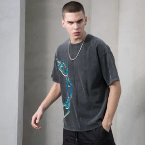 Manufacturing Custom T-shirts Heat Transfer Print Washed Graphic Cotton Dark T-shirts