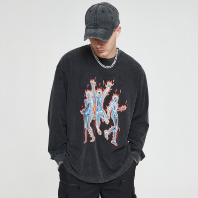 Manufacturing Custom Acid Wash Tshirts Hot Transfer Dark Printing Men Oversize Tshirts