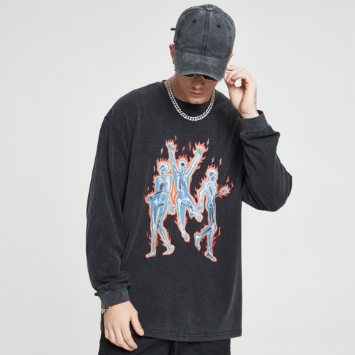 Manufacturing Custom Acid Wash Tshirts Hot Transfer Dark Printing Men Oversize Tshirts