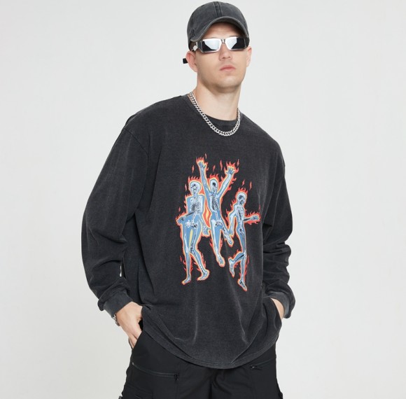 Manufacturing Custom Acid Wash Tshirts Hot Transfer Dark Printing Men Oversize Tshirts