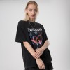Custom Streetwear Dark T-shirts | Snow Washed Hot Transfer Print Tshirt Women | Skeleton Print T-shirts