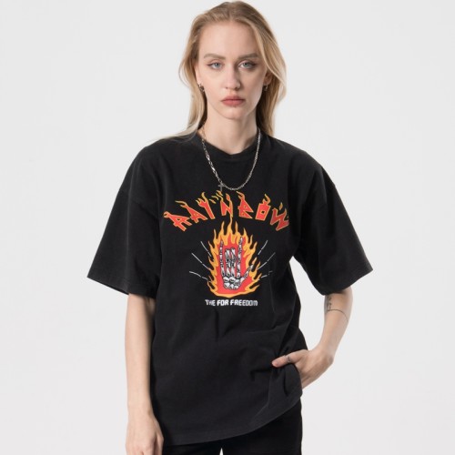 Gewaschene T-Shirts Schwarze T-Shirts mit Hot Transfer-Skelett-Print für Damen