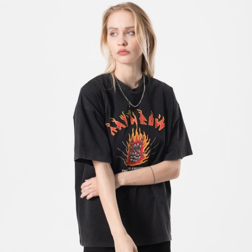 Washed T-shirts Women's Black Hot Transfer Skeleton Print T-shirts