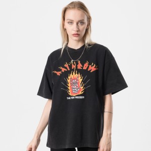 Gewaschene T-Shirts Schwarze T-Shirts mit Hot Transfer-Skelett-Print für Damen