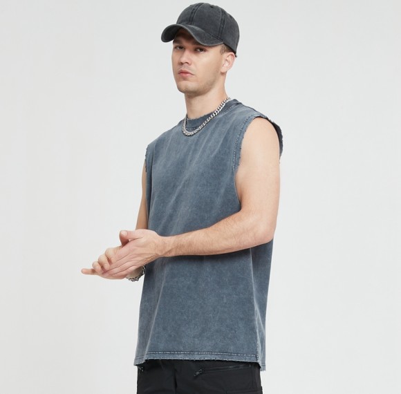 Ärmellose T-Shirts Custom 280g Acid Wash Oversize Herren 100 % Baumwolle Dunkle T-Shirts