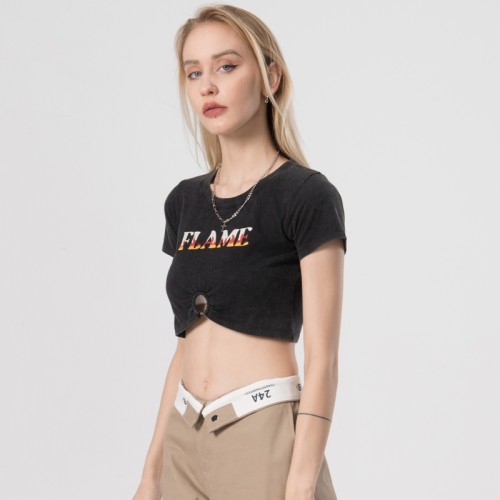 Wholesale Crop T-shirts Dark Snow Washing Cotton Crop T-shirts
