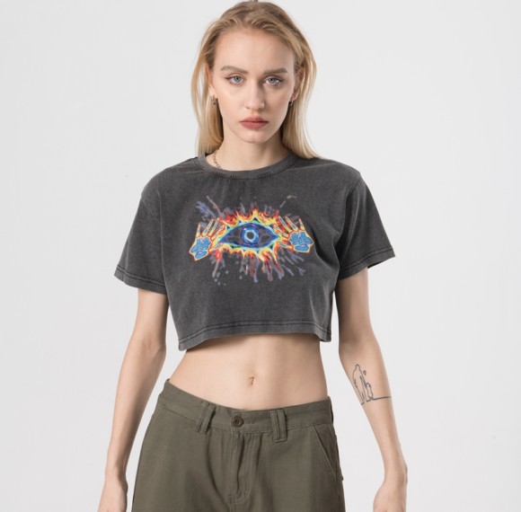 Gewaschene T-Shirts Hersteller von Mystery Hot Transferdruck-Crop-T-Shirts