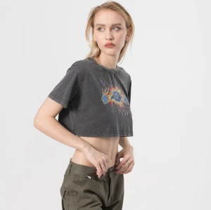 Gewaschene T-Shirts Hersteller von Mystery Hot Transferdruck-Crop-T-Shirts