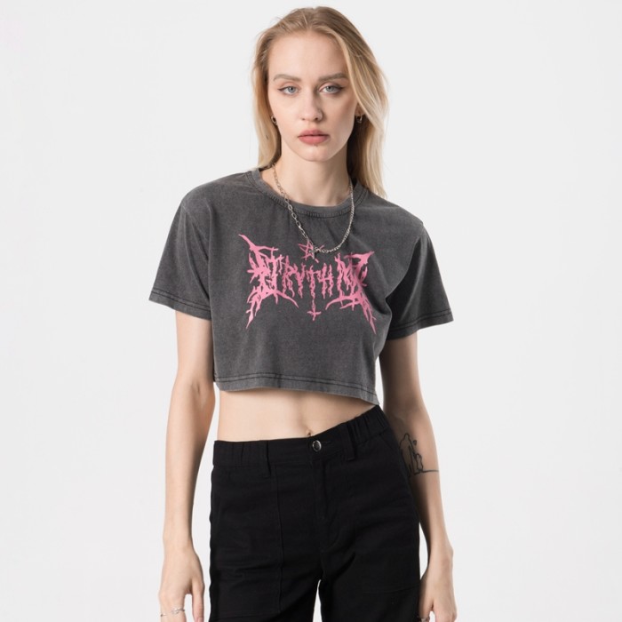 Maßgeschneidertes, gewaschenes Crop-Top für Damen mit Mystery Hot-Transferdruck-Crop-T-Shirts