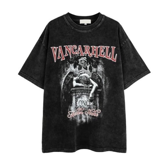 Manufacturing Custom Tshirts Printed Oversize 100% Cotton Angel Acid Wash T-shirts