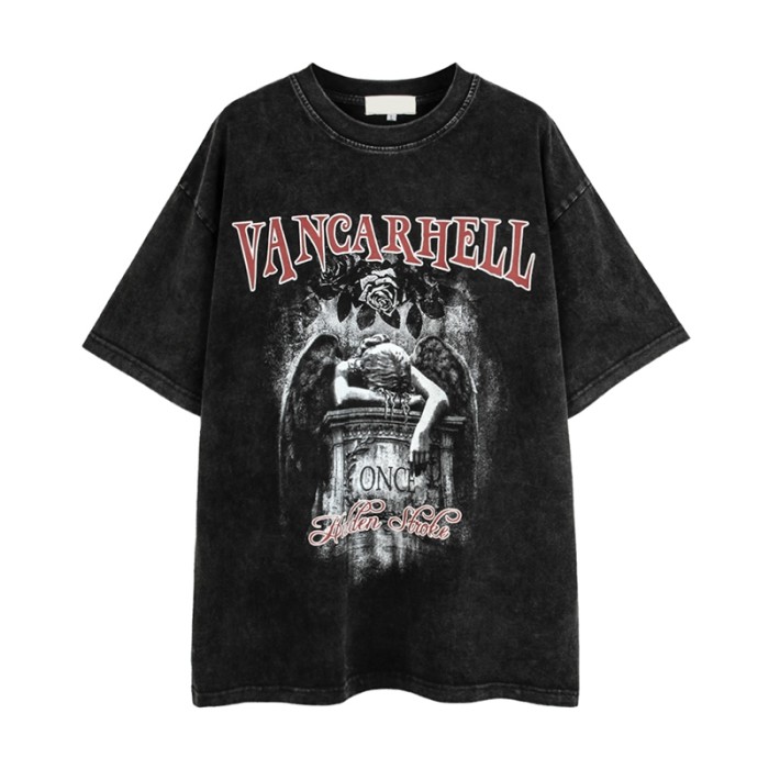 Manufacturing Custom Tshirts Printed Oversize 100% Cotton Angel Acid Wash T-shirts