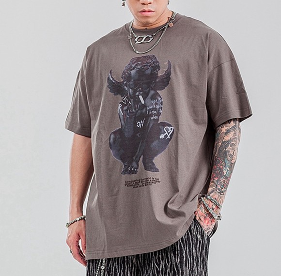 Design Dark Tshirts Direkteinspritzdruck Übergroßes Baumwoll-T-Shirt mit Teufelsdruck