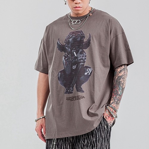 Дизайнерские темные футболки с прямой литьевой печатью, негабаритная хлопковая футболка с принтом дьявола