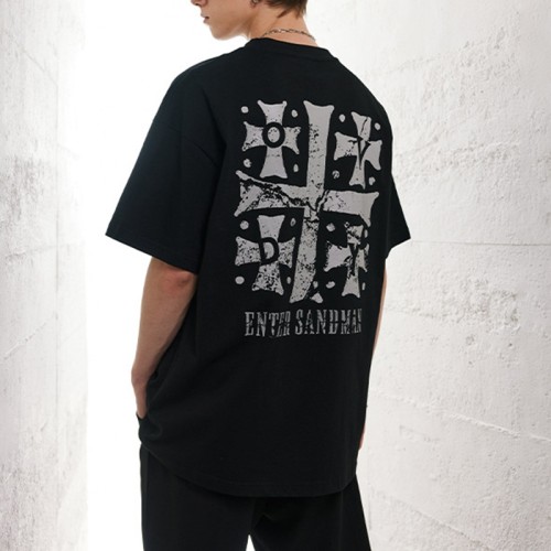 Benutzerdefinierte T-Shirts Direkteinspritzdruck 100 % Baumwolle Übergroße Passform Dunkle Herren-T-Shirts mit Kreuzdruck