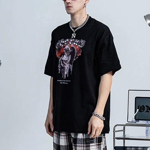 Customized Dark Mens T shirts  Direct Injection Printing 100% cotton Store Los Angeles Print Tshirts