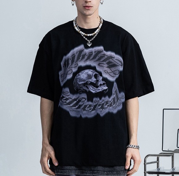 Supplier Custom DTG Printing Dark 100% Cotton Men Skeleton T Shirts