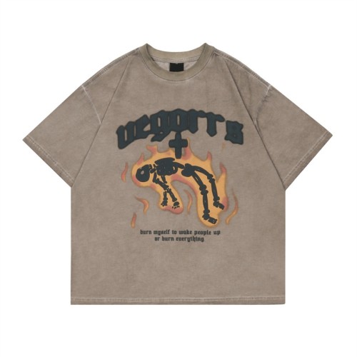 Manufacturer Custom Vintage Tshirts Logo Printed Wash Oversize 100% cotton Skeletons Fire T-shirt