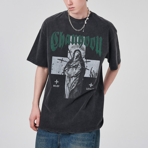 Großhandel T-Shirts Acid Wash Kurzarm Baumwolle Holy Cross Vintage T-Shirts