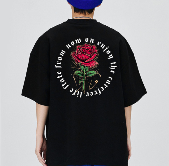 Benutzerdefinierte Rosen-T-Shirts drucken Rosen-Design-Baumwoll-T-Shirt Übergroße dunkle romantische Herren-T-Shirts