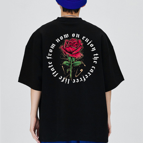Custom Rose Tshirts Printing Rose Design Cotton Tshirt Oversized Dark Romantic Men Tshirts