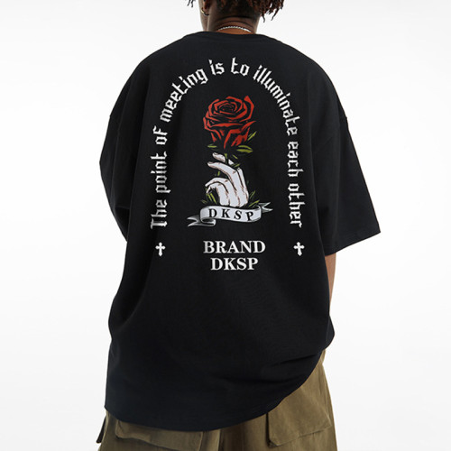 Factory Tshirts Rose Printing 100% Cotton Oversized Dark Vintage Men Tshirts
