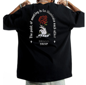 Фабричные футболки с принтом розы, 100% хлопок, большие темные винтажные мужские футболки