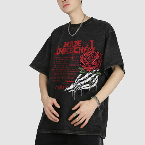Factory Tshirts Rose Dark 100% Cotton Summer White Ink Printing Men Tshirts