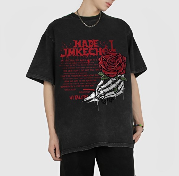 Factory Tshirts Rose Dark 100% Cotton Summer White Ink Printing Men Tshirts
