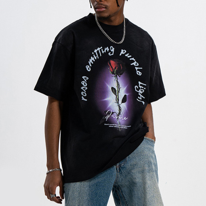 Design-T-Shirt mit individuellem Druck, weißer Tintendruck, Baumwolle, übergroß, dunkelromantisch, für Männer, Übergröße