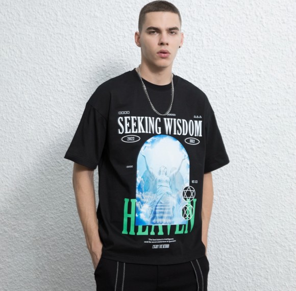 Manufacturing Custom T-shirts Heat Transfer Angels Print Cotton Dark T-shirts