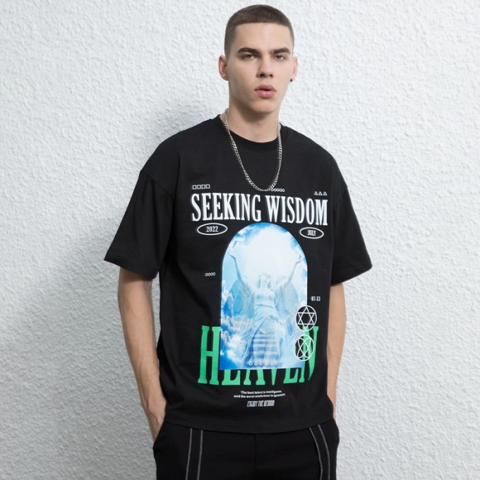 Manufacturing Custom T-shirts Heat Transfer Angels Print Cotton Dark T-shirts