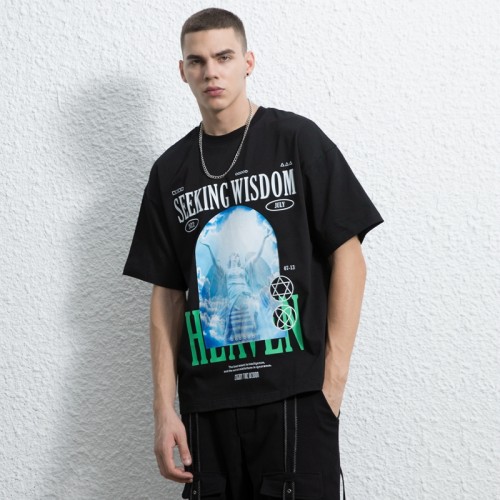 Manufacturing Custom T-shirts Heat Transfer Angels Print Cotton Dark T-shirts