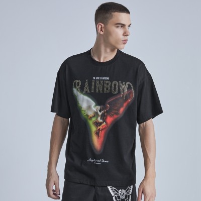 Herstellung kundenspezifischer T-Shirts mit weißer Tinte, Direkteinspritzung, grafischen Strass-Baumwolldunklen T-Shirts