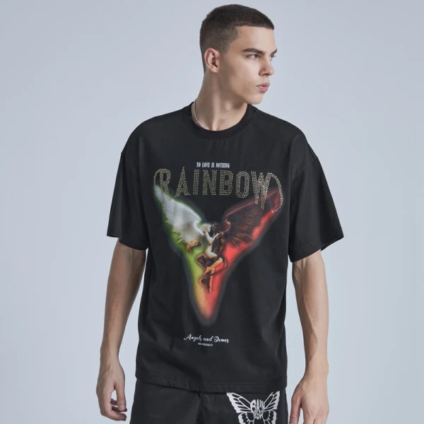 Manufacturing Custom T-shirts White Ink Direct Injection Graphic Rhinestone Cotton Dark T-shirts