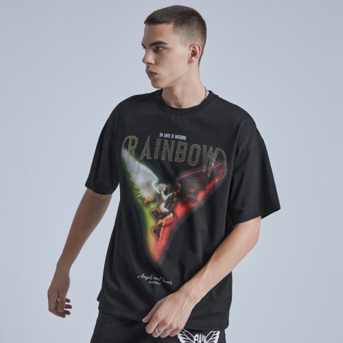 Custom Demons & Angels Print Streetwear T-shirt | White Ink Jet Print Graphic Dark Style T-shirt