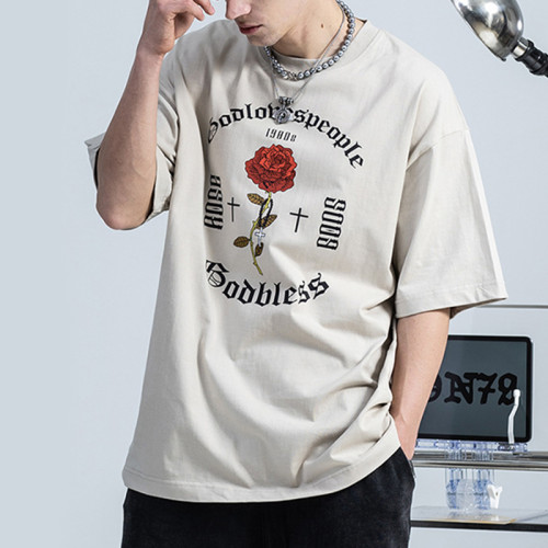 Design Tshirts White Ink Printing 100% Cotton Oversized Dark Romantic Men Rose Tshirts