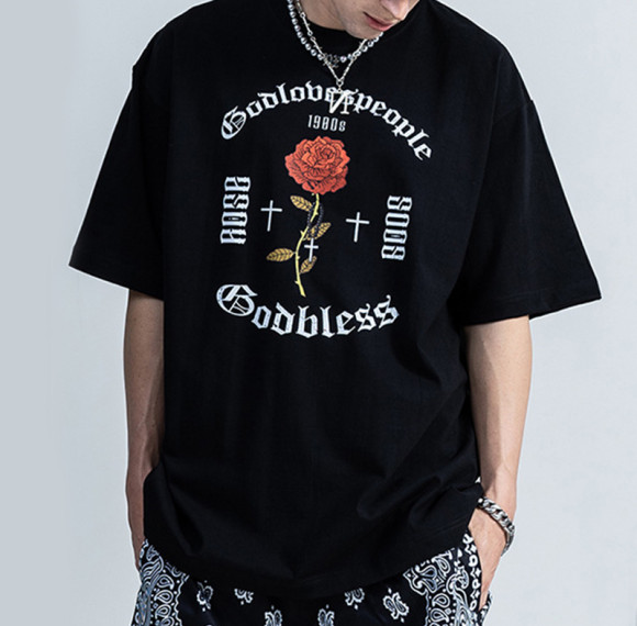 Design Tshirts White Ink Printing 100% Cotton Oversized Dark Romantic Men Rose Tshirts