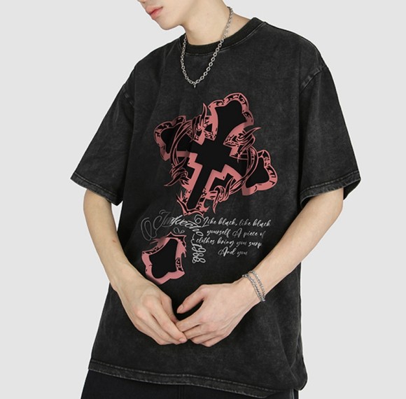 Manufacturing Custom T-shirts White Ink Direct Injection Washed Cotton Dark Cross T-shirts