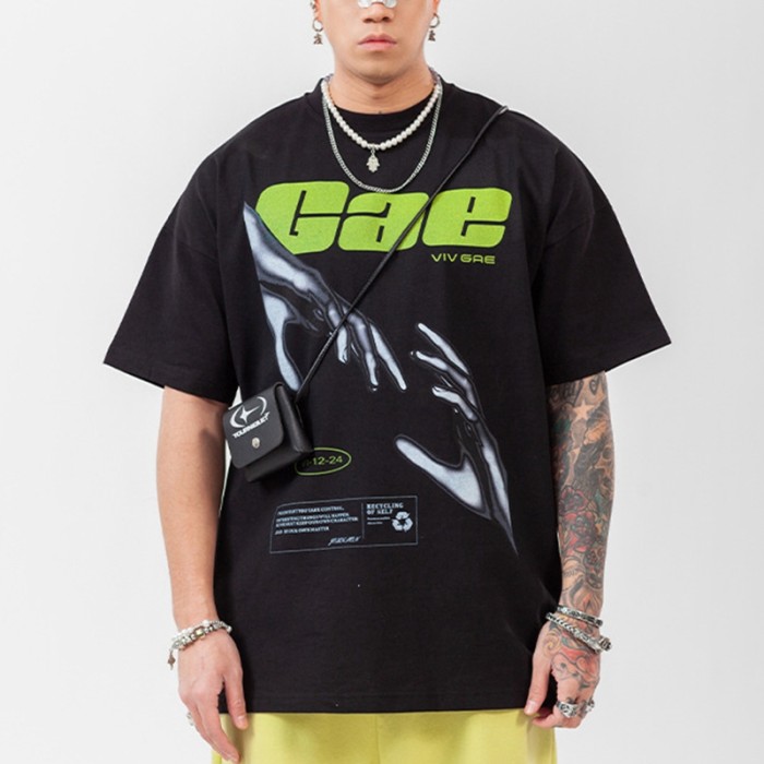 Gewaschene Herren-T-Shirts, Private-Label-T-Shirts, DTG-Druck, kurzärmelige Baumwolle, coole Technologie-T-Shirts