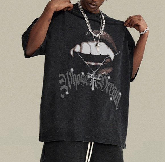 Manufacturing Custom Print Washed Tshirt White Ink Direct Injection Washed Cotton Dark T-shirts