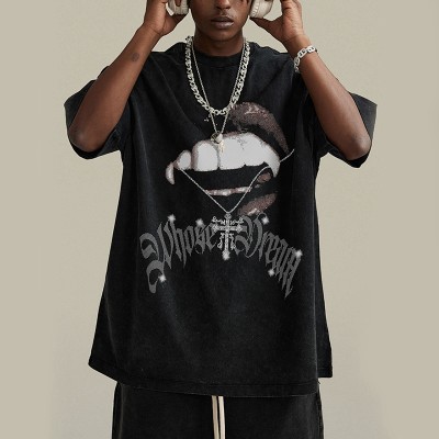 Manufacturing Custom Print Washed Tshirt White Ink Direct Injection Washed Cotton Dark T-shirts