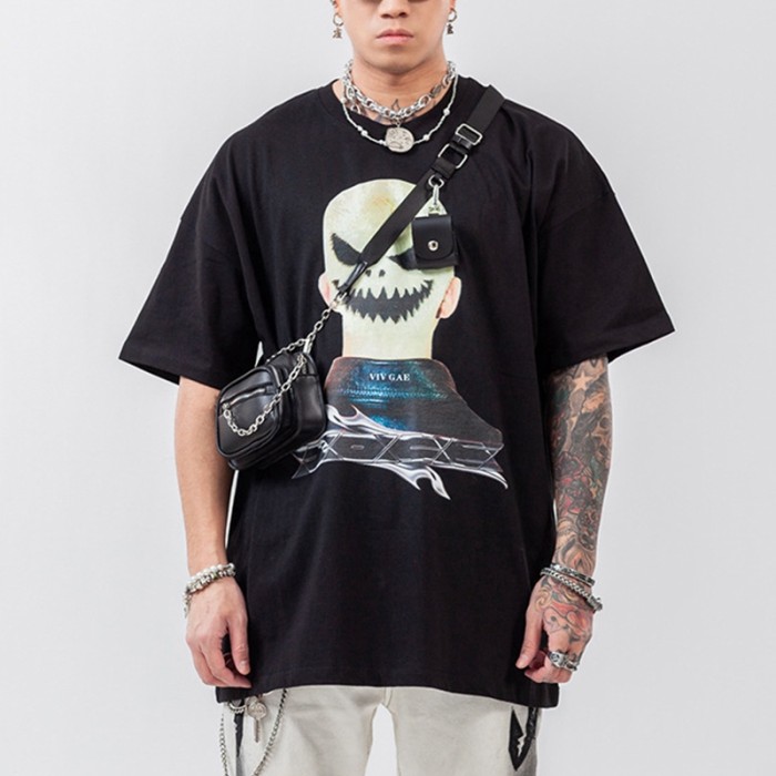 Manufacturing Custom Skeleton T-shirts White Ink Direct Injection Cotton Dark Oversized T-shirts