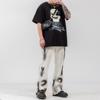 Manufacturing Custom Skeleton T-shirts White Ink Direct Injection Cotton Dark Oversized T-shirts