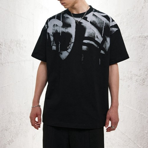 Производство футболок на заказ с принтом кислотной стирки и темными загадочными символами, винтажная футболка