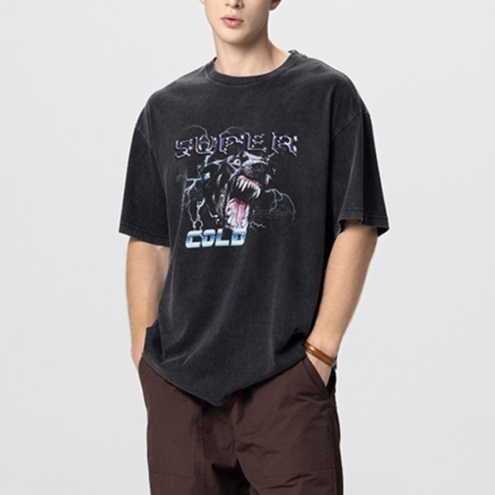 Private Label T-shirts White Ink Print Washed Animal Prints T Shirts