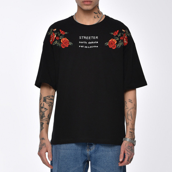 Custom Tshirts Rose Printing 100% Cotton Oversized Dark American Romantic Men Rose Tshirts