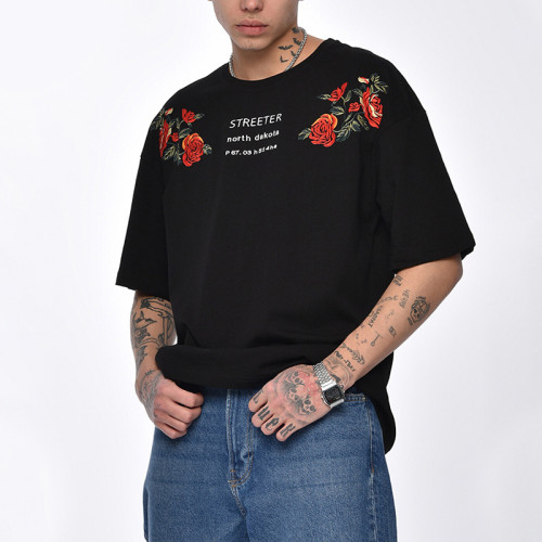 Custom Tshirts Rose Printing 100% Cotton Oversized Dark American Romantic Men Rose Tshirts