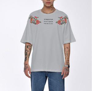 Custom Tshirts Rose Printing 100% Cotton Oversized Dark American Romantic Men Rose Tshirts