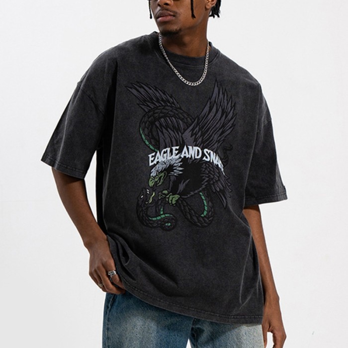 Design T-shirts Vintage White Ink Print Washed T-shirts