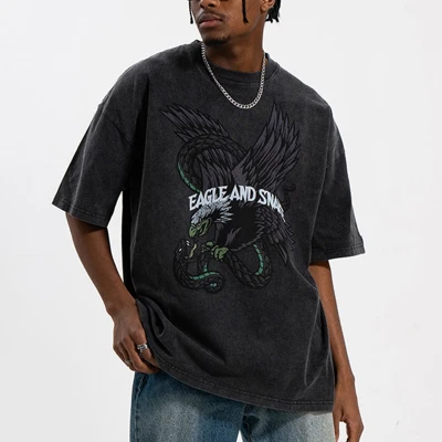 Design-T-Shirts Vintage-T-Shirts mit weißem Tintendruck, gewaschen